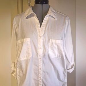Croft&Barrow White V Neck Button Stretch Blouse Size XXL